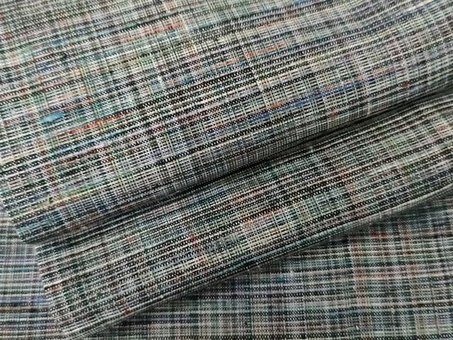 平和屋着物▽上質な紬　単衣　格子　正絹　逸品　AABI7168cs