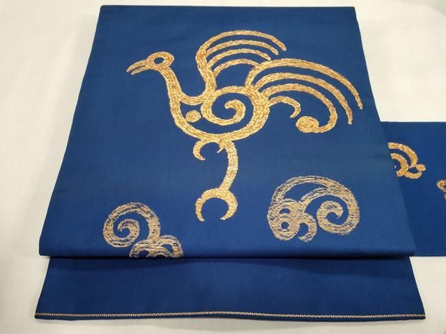 平和屋着物●龍村美術織物　たつむら　九寸名古屋帯　金工鳥　金糸　正絹　逸品　CABG3048dy