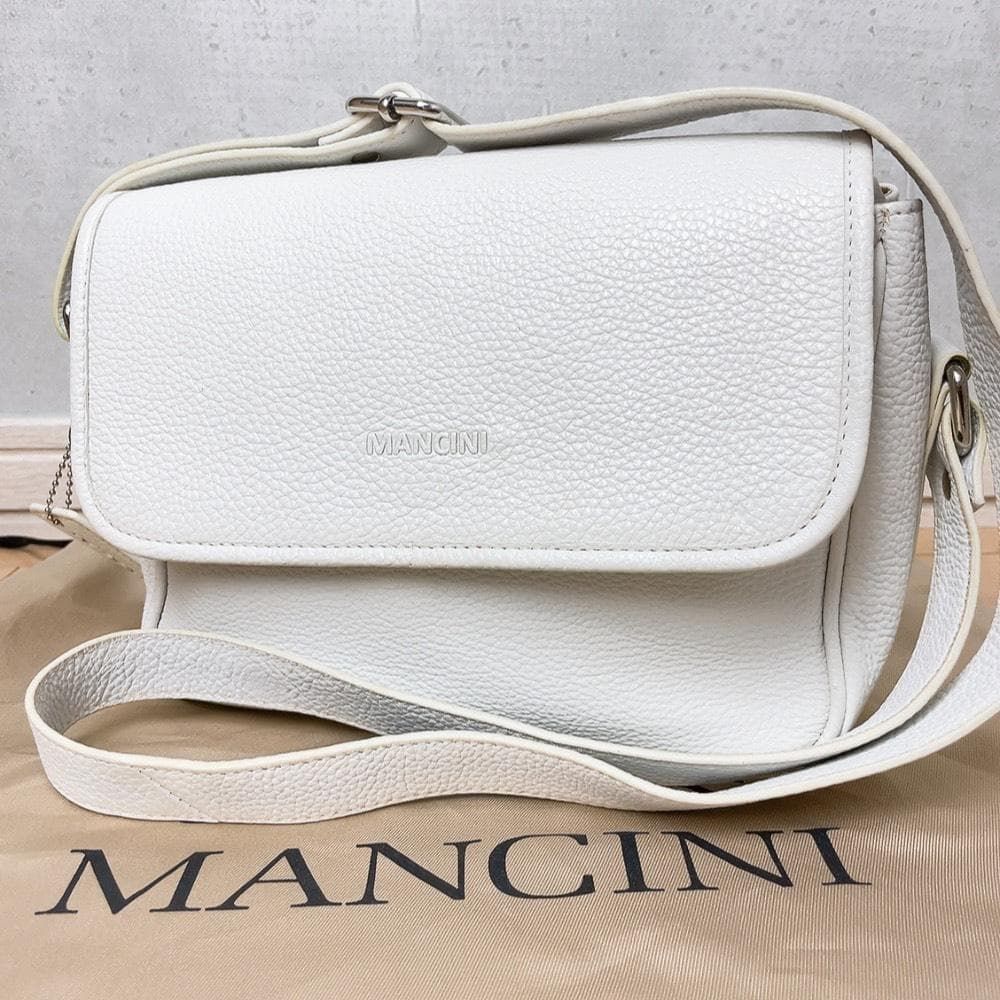 MANCINI マシーニ マンシーニ ショルダーバッグ ホワイト 白 シボ革 シュリンクレザー 本革 イタリア製 Made in Italy Leather Shoulder Crossbody Bag 斜め掛け ポシェット サコッシュ ミニ メッセンジャー