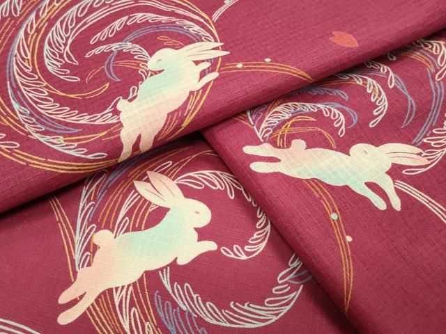平和屋着物∴夏物　綿紅梅　浴衣　跳兎　舞桜文　綿　逸品　CABG4109gh