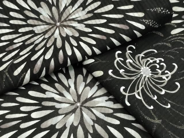 平和屋着物∴夏物　綿紅梅　浴衣　乱菊花文　黒地　金彩　綿　逸品　CABG4110gh 23,725円
