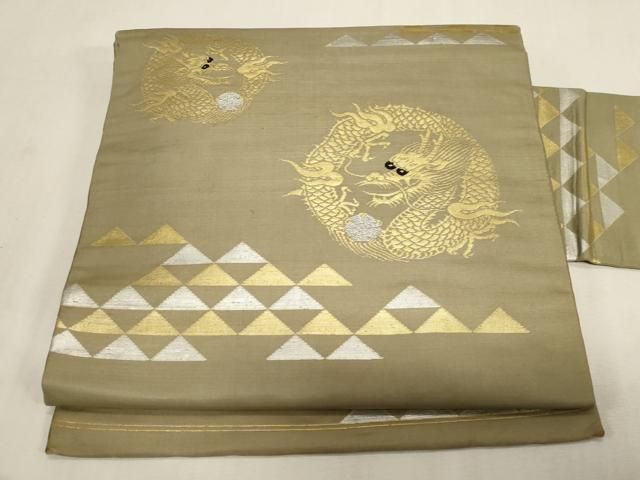 平和屋着物●アンティーク　大正ロマン　九寸名古屋帯　竜　金銀糸　正絹　逸品　CABG3080dy