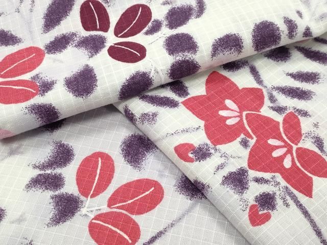 平和屋着物∴夏物　綿紅梅　浴衣　秋草文　綿　逸品　CABG4113gh