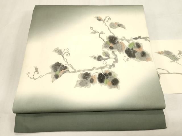 平和屋着物●塩瀬　九寸名古屋帯　手描き　蔦の葉文　正絹　逸品　CABG3084dy