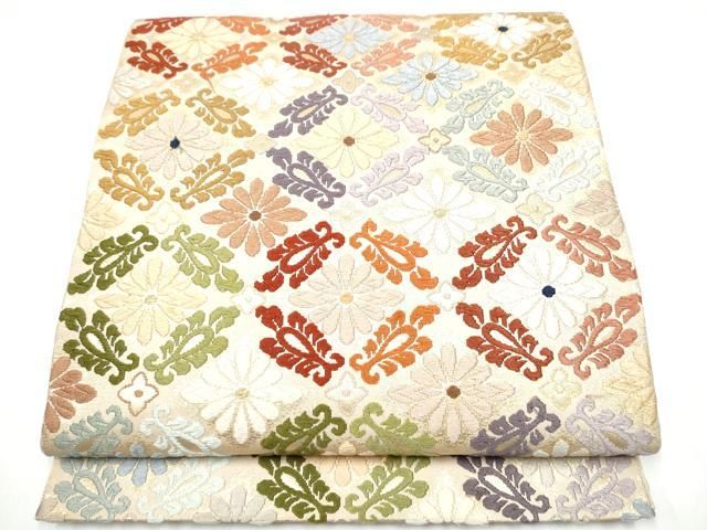 平和屋着物●六通柄袋帯　唐織　七宝花文　金糸　正絹　逸品　CABG6037hy