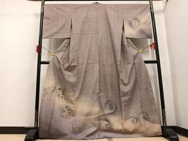 平和屋着物●訪問着　生紬　作家物　手描き　風神雷神　暈し染め　金彩　正絹　逸品　AABI6261ph