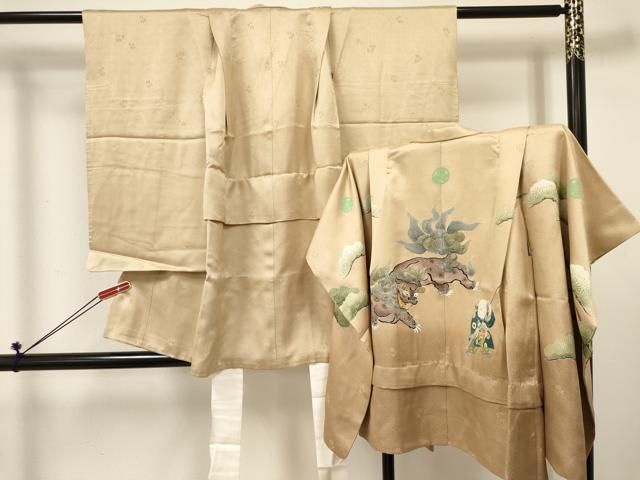 平和屋着物[]七五三　男の子　祝着・羽織セット　刺繍　唐獅子　唐子　暈し染め　金彩　逸品　DABE7169ma