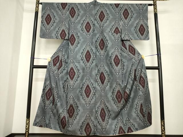平和屋着物●本場大島紬　割込み絣　菱文　正絹　逸品　AABI6877ck