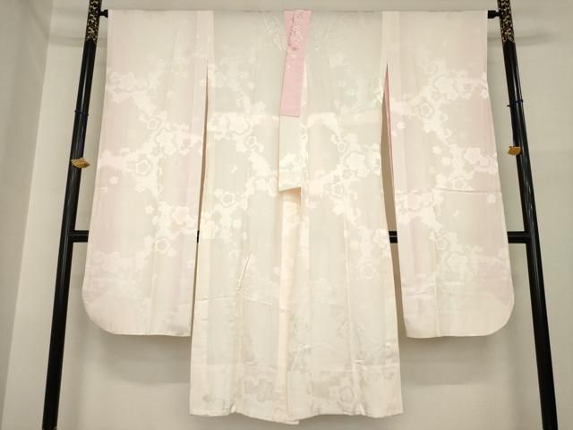 平和屋着物●振袖用長襦袢　無双仕立て　舞梅地紋　暈し染め　半衿刺繍　正絹　逸品　未使用　AABI6885ck