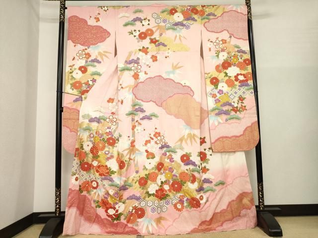 平和屋着物●豪華振袖　作家物　駒刺繍　雲重ね花文　暈し染め　金彩　正絹　逸品　AABI6893ck