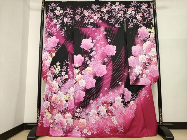 平和屋着物●豪華振袖　刺繍　花唐草文　暈し染め　銀通し地　正絹　逸品　AABI6894ck