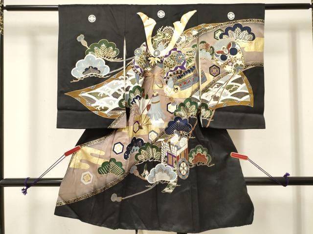 平和屋着物[]お宮参り　男の子　祝着　産着　初着　のしめ　龍　兜　御所車松文　暈し染め　金銀彩　逸品　DABE7103ma