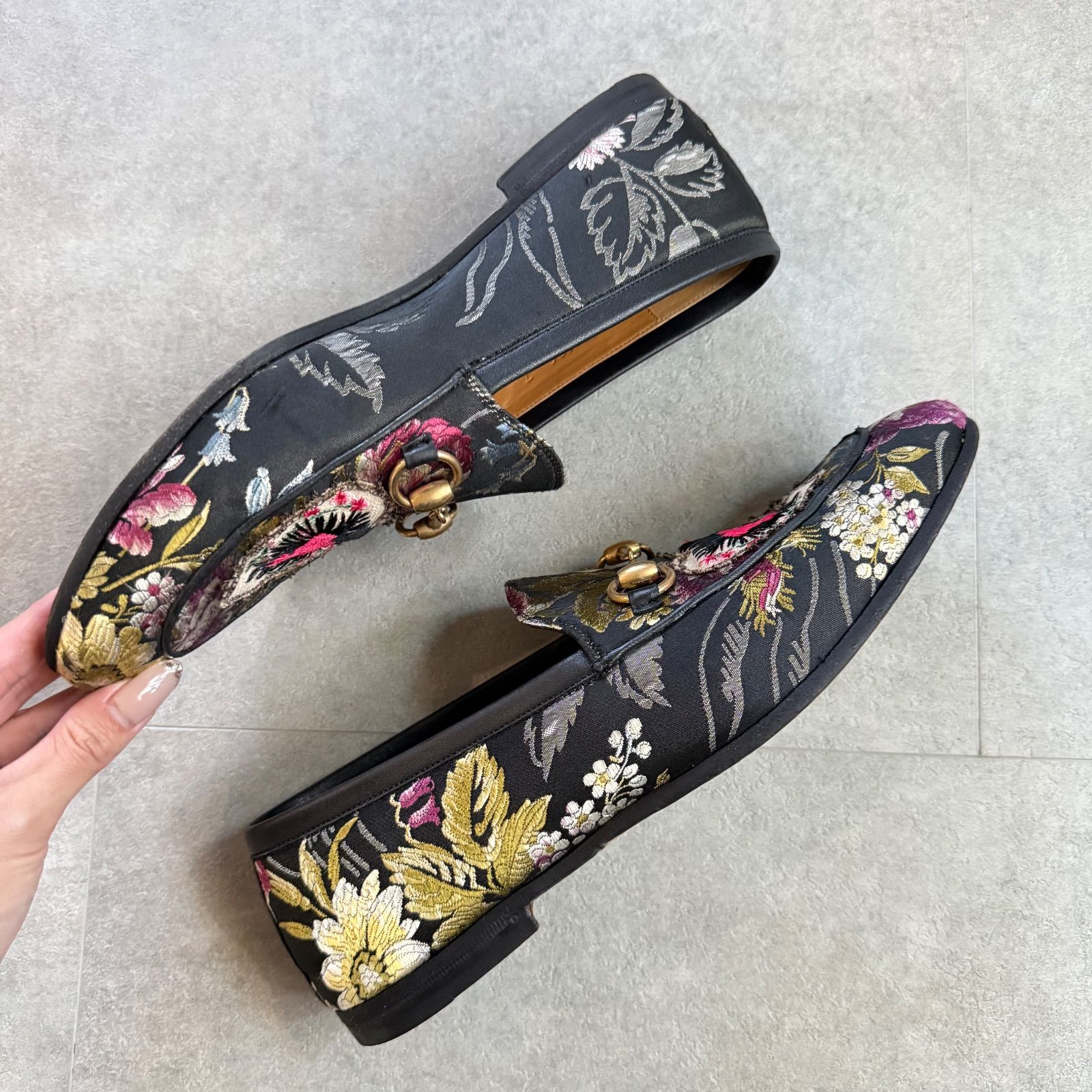 【定価約15万】GUCCI プリンスタウン 刺繍 ローファー レザーサンダル 希少 GUCCI グッチ ホースビットローファー プリンスタウン フローラル