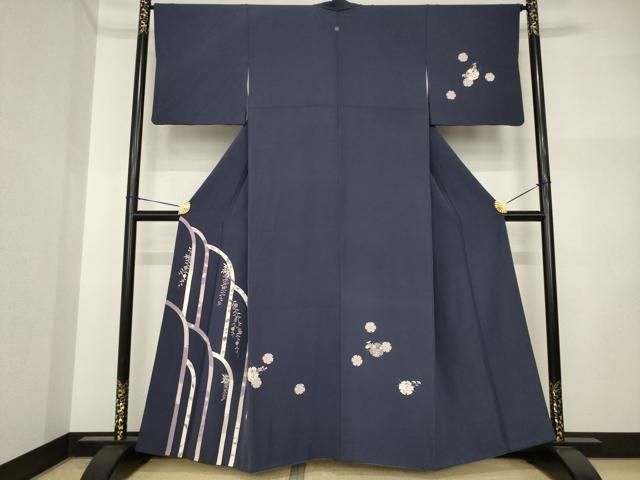 平和屋着物●訪問着　刺繍　雪輪花文　貝紫　正絹　逸品　AABI5282ck