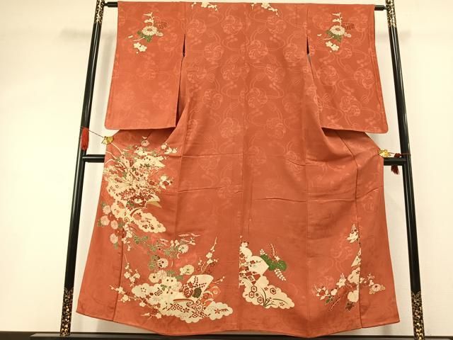 平和屋着物●アンティーク　大正ロマン　訪問着　刺繍　雲取り冊子花文　金彩　正絹　逸品　AABI1631fy
