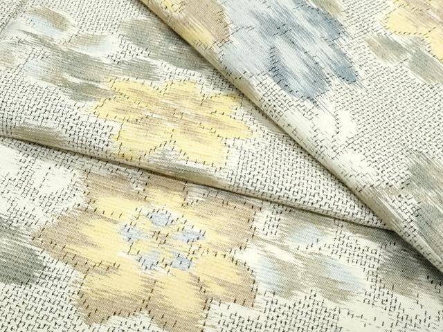 平和屋着物▽上質な紬　単衣　草花文　正絹　逸品　CABG2587th