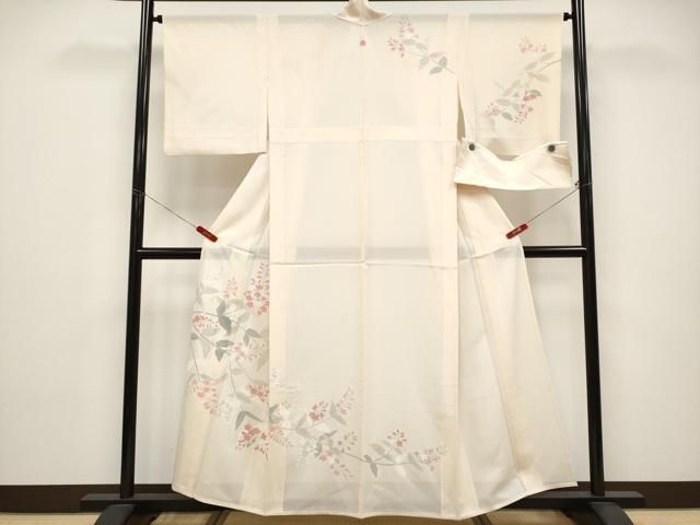 平和屋着物＊夏物　訪問着　絽　枝花文　銀彩　反端付き　正絹　逸品　CABG3230tx