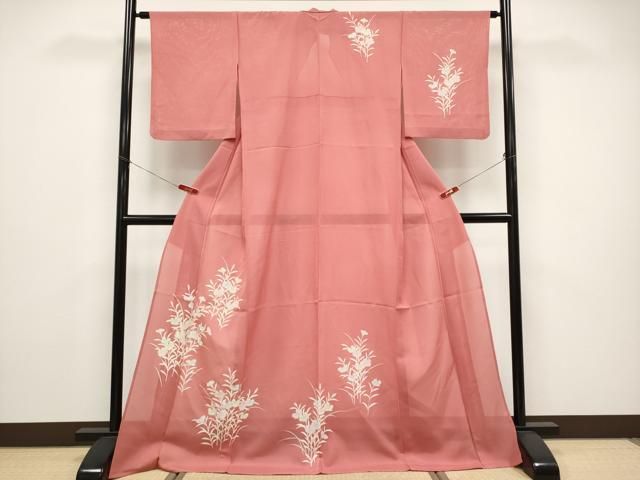 平和屋着物＊夏物　訪問着　ロング丈　絽　草花文　銀彩　正絹　逸品　CABG3232tx