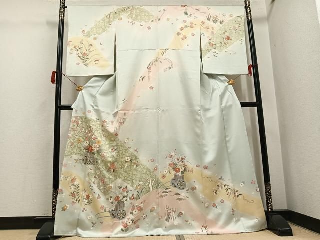 平和屋着物●訪問着　友禅　駒刺繍　花車文　金彩　正絹　逸品　AABI4885ph