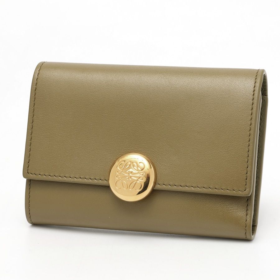 ロエベ / LOEWE　ぺブル バーティカル ウォレット スモール　CANBS33X01　シャイニーナパカーフ レザー　カーキ系 【中古】