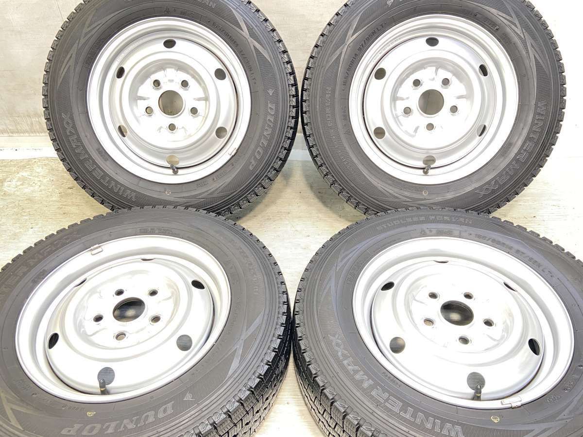 165/80R14 97/95LT ダンロップ ウィンターマックス SV01 トヨタ純正 14x5.0 114.3-5穴 中古タイヤ スタッドレスタイヤ ホイールセット 4本セット w14260415005
