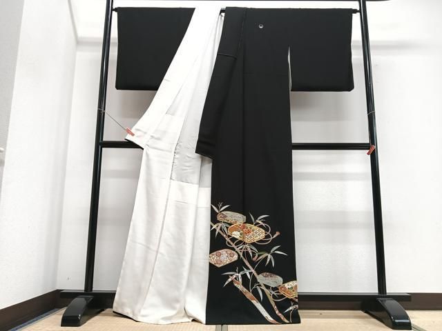 平和屋着物□豪華黒留袖 駒刺繍 文箱花笹竹文 金彩 正絹 逸品