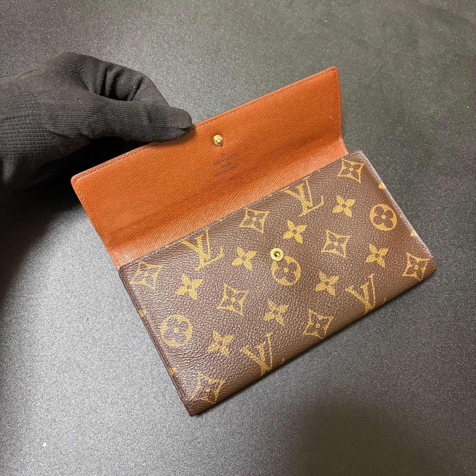 d61 ポルト トレゾール　ポルトフォイユ インターナショナル　旧型　ルイ ヴィトン Louis Vuitton　3つ 三つ 折り　フラップ ボタン 式　長 財布　ロング ウォレット　モノグラム