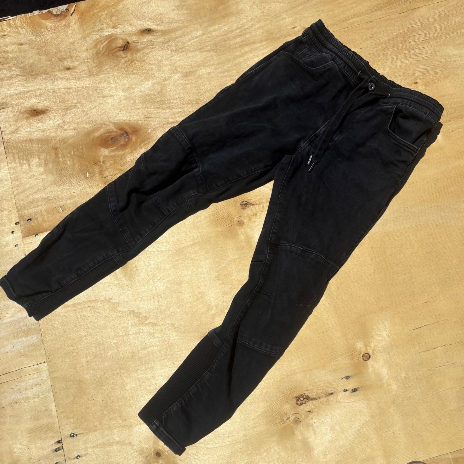 G-STAR RAW ジースターロゥ イージーデニム パンツ Mサイズ相当 ブラック ユーズド加工 ウエストゴム ドローコード 裾リブ ストレッチ メンズ