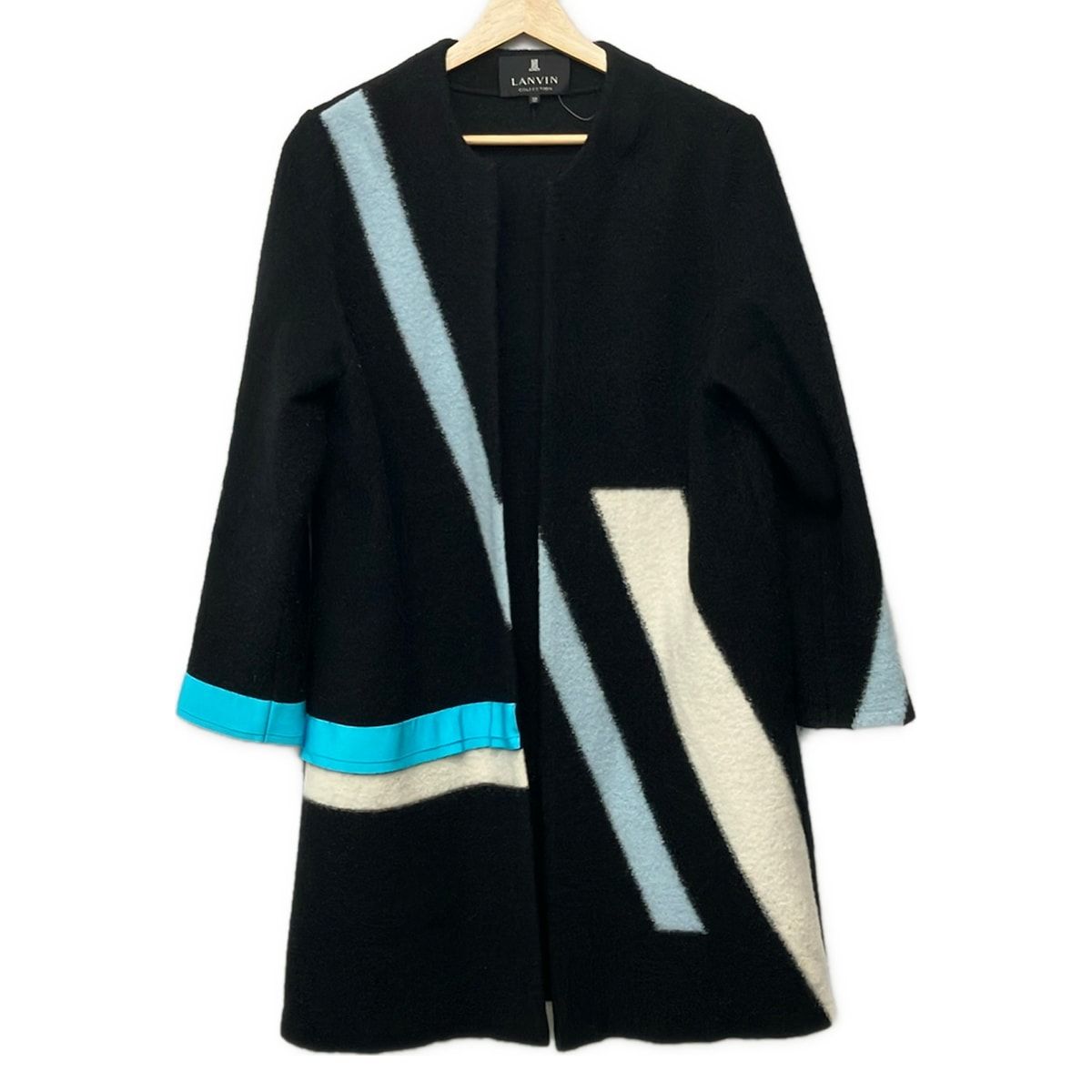 LANVIN COLLECTION(ランバンコレクション) カーディガン サイズ38 M レディース美品 - 黒×ライトブルー×白 長袖 7,738円