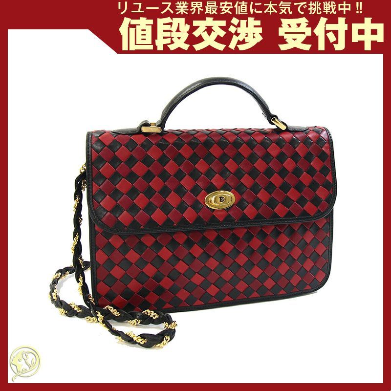 バリー 2WAYハンドバッグ レッド ブラック レザー
