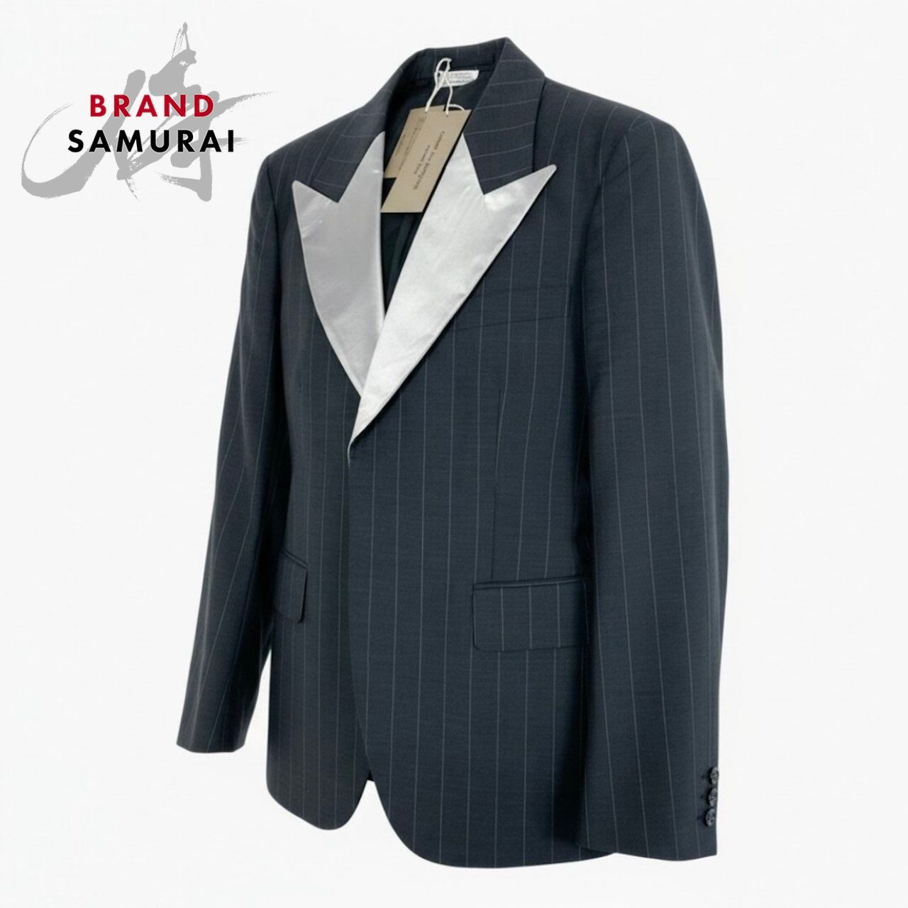 COMME des GARCONS HOMME PLUS コムデギャルソンオムプリュス シルバー襟 ストライプ グレー テーラードジャケット メンズ A3-00102【中古】