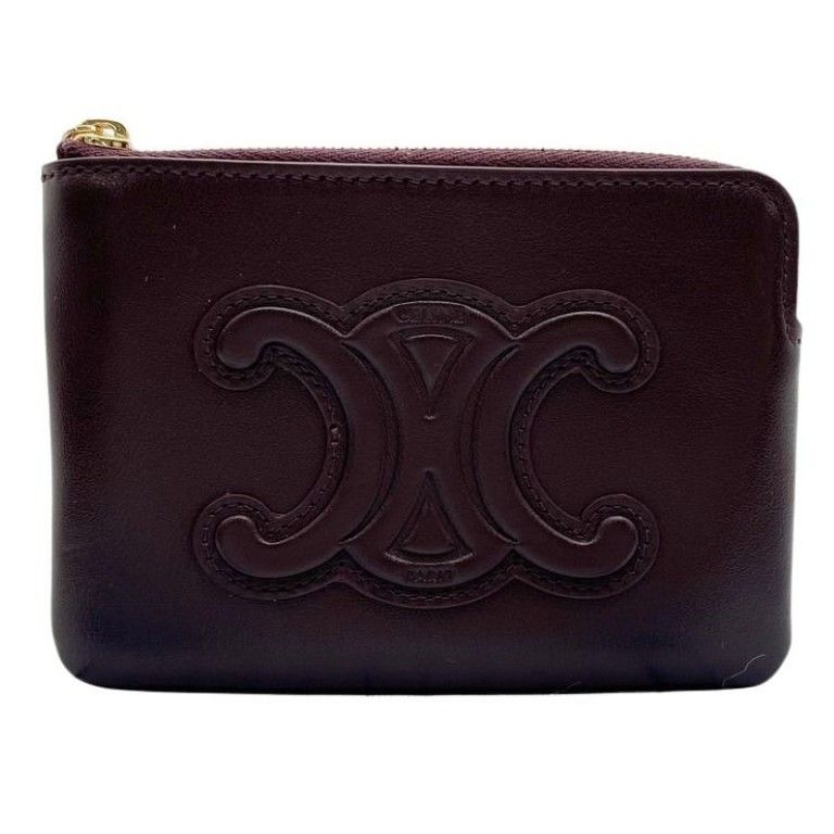 CELINE セリーヌ コインケース キュイルトリオンフ コインパース ボルドー系 レザー レディース ゴールド金具 美品