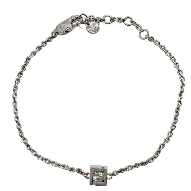 FENDI フェンディ ブレスレット シルバー系 メタル レディース FFロゴ ラインストーン 美品