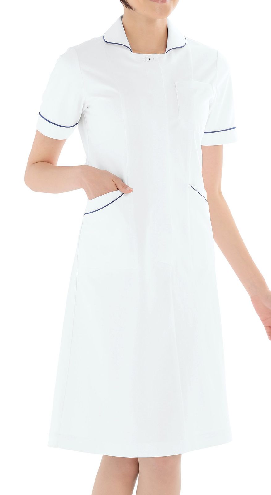 新品 医療ユニフォーム ナースウェア ワンピース半袖 ネイビー KAZEN アプロン 3L 020-28