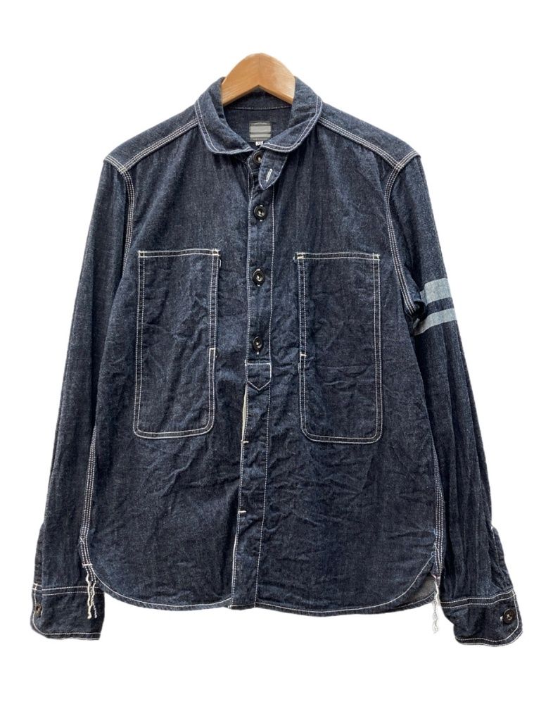 桃太郎ジーンズ MOMOTARO JEANS Jail Pocket Denim Work Shirt ジェイル ポケット デニム ワーク シャツ ボタンアップ 長袖 インディゴ 紺 サイズ38 ジャケット プリント ネイビー 104MT-3235