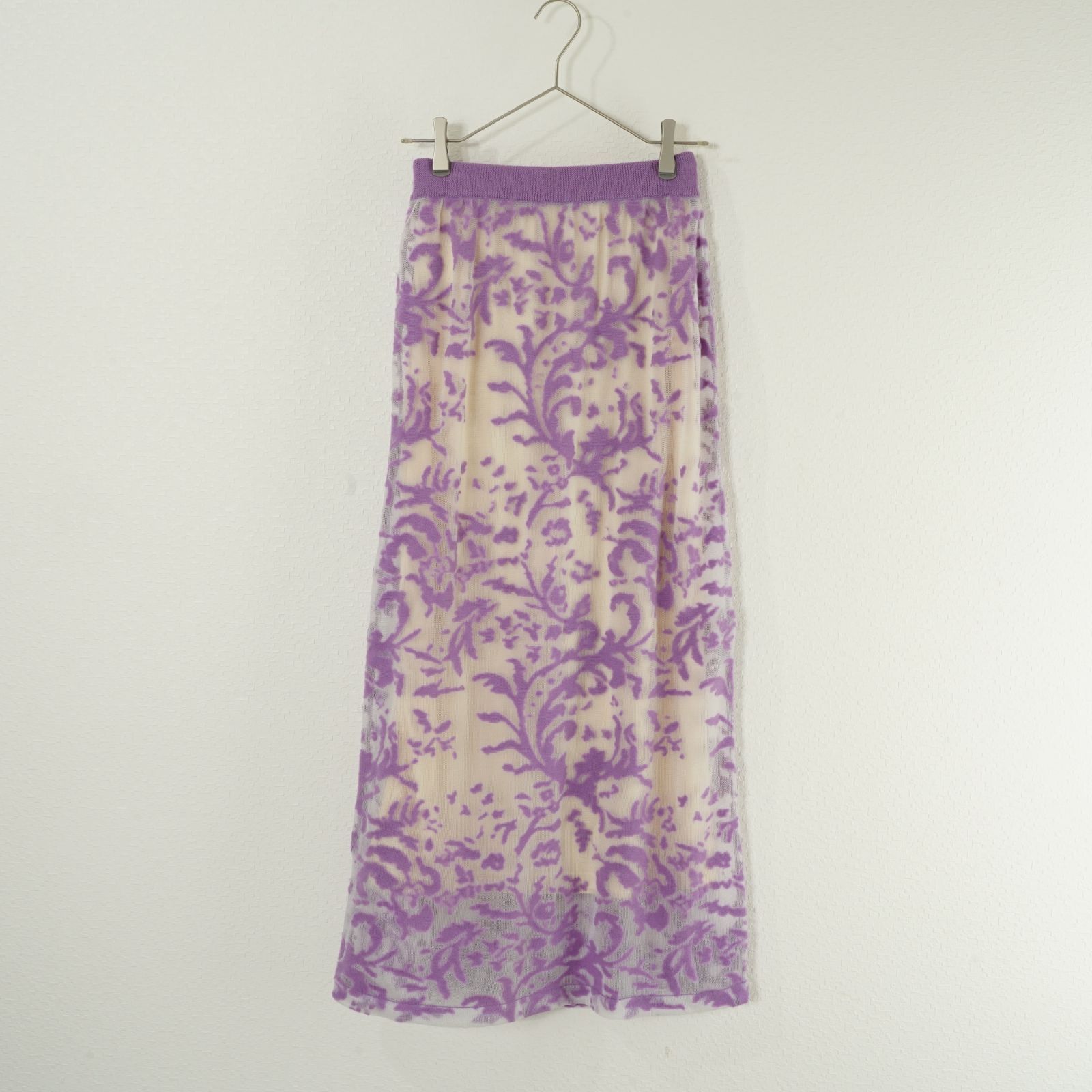 未使用 AMERI アメリ DEVORER FLOWER SHEER SKIRT フラワー シアー スカート ニット ロング 透け感 紫 パープル ベージュ