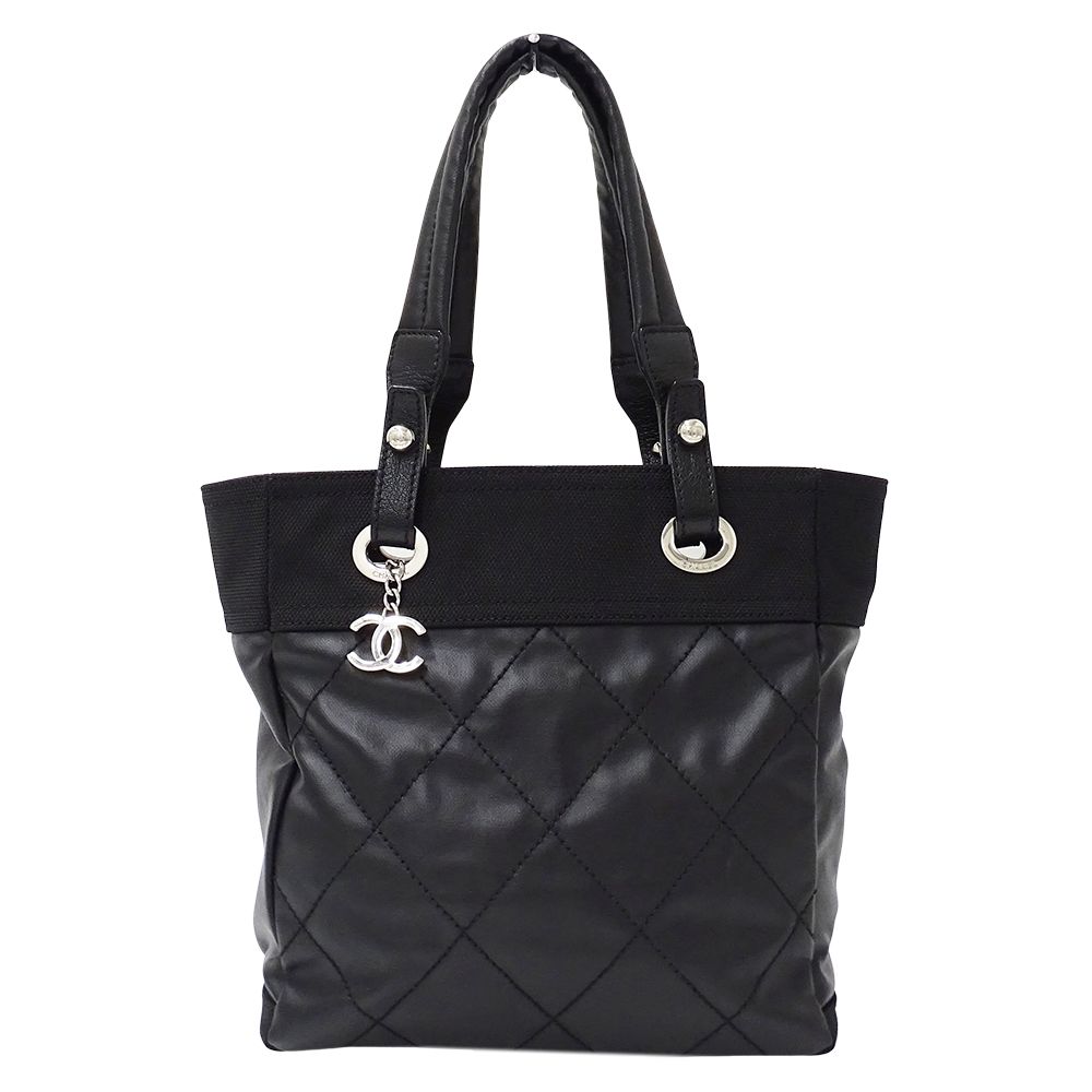 シャネル CHANEL バッグ パリビアリッツ レディース ブランド トートバッグ コーティングキャンバス ブラック シルバー金具 黒 おしゃれ 【中古】