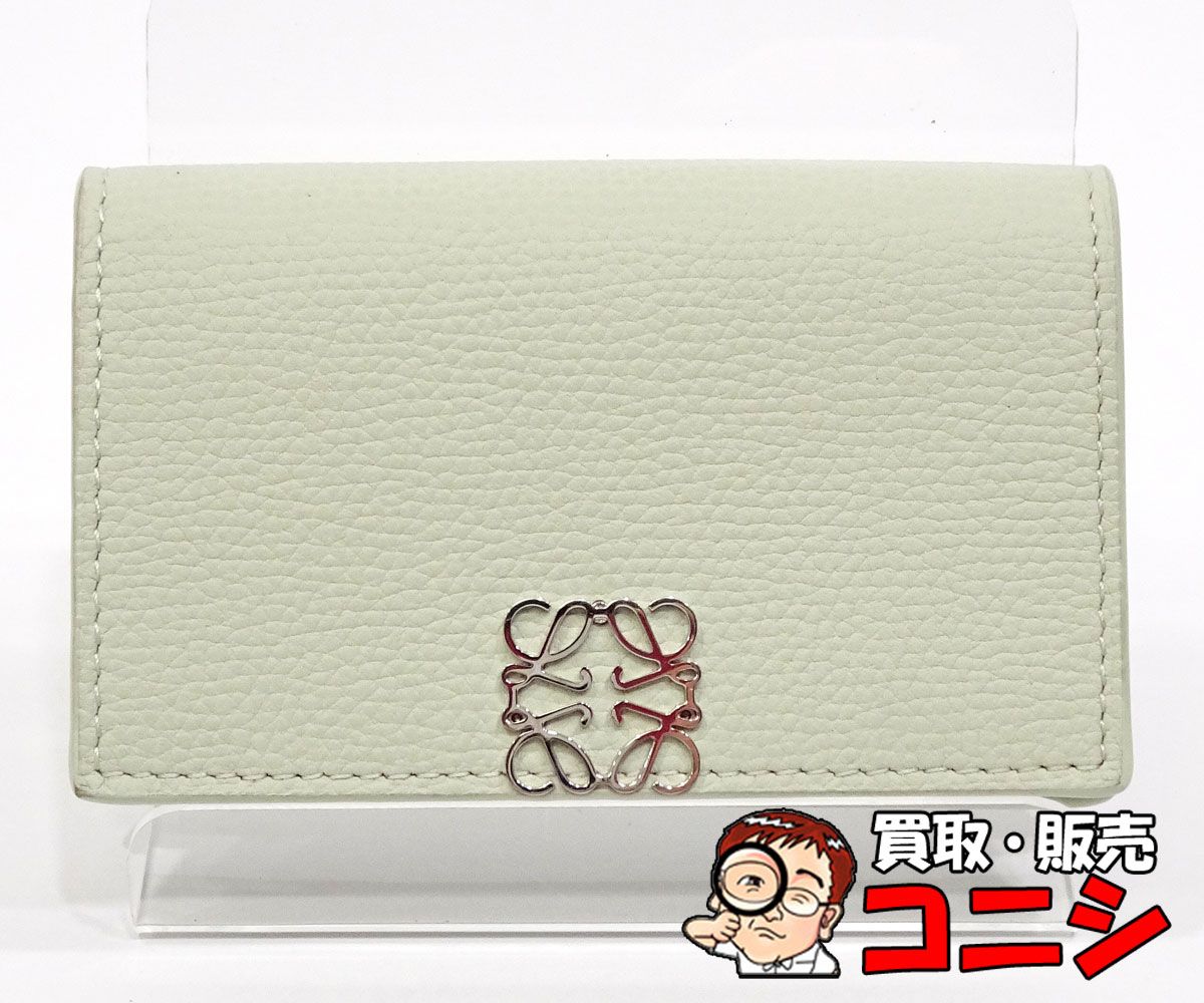 【質コニシ】【LOEWE/ロエベ】カードケース 名刺入れ アナグラム レザー ライトグリーン系 緑系 レディース 小物【送料込み】m1383y