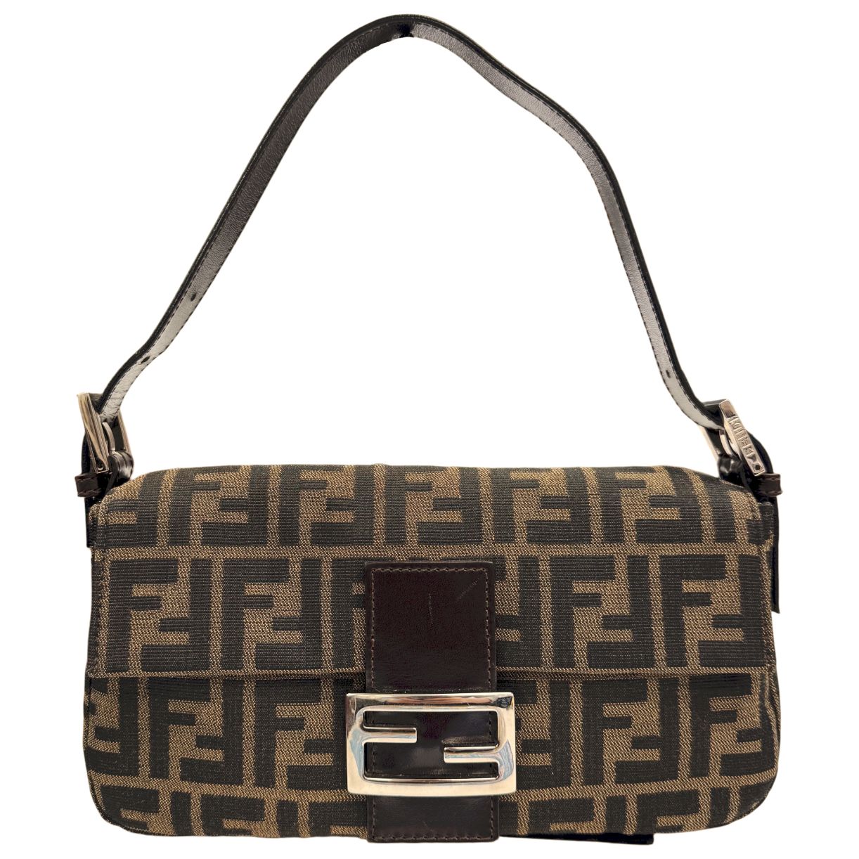 【中古】FENDI フェンディ ズッカ柄 マンマバケット キャンバス レザー ブラウン系 ワンショルダーバッグ ハンドバッグ ポーチ FF柄 シルバー金具 レディース お洒落 カジュアル デイリー 人気 美品 【ブランドギャラリー心斎橋店】