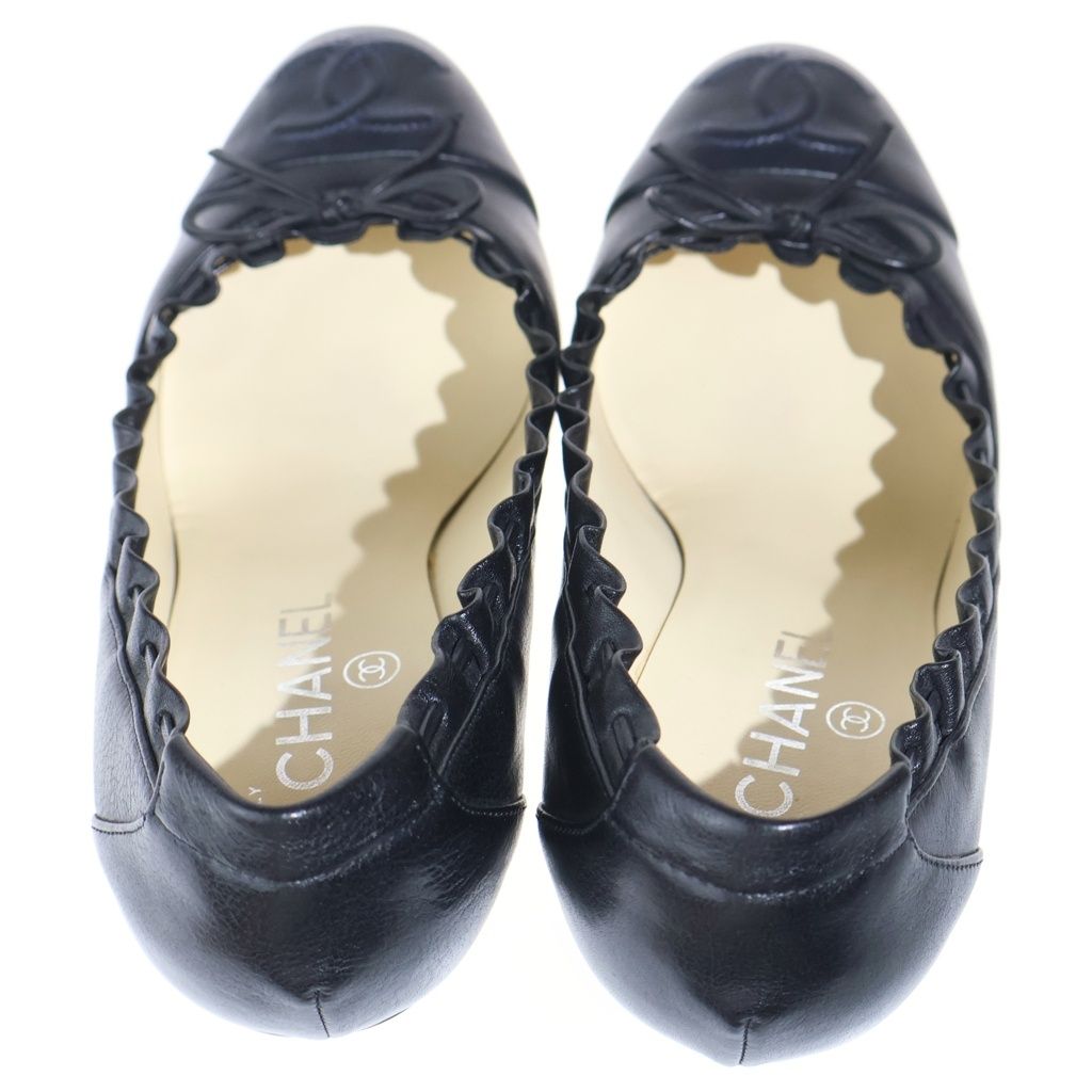 【美品】CHANEL シャネル　ココマーク　リボン　フリルデザイン　パンプス CHANEL (シャネル) ココマーク 型押し リボン付き フリルデザイン