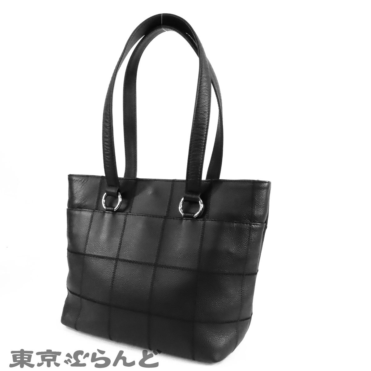 シャネル CHANEL チョコバー トートバッグ ブラック 黒 シルバー金具