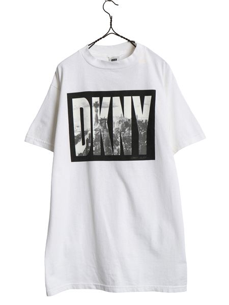 00s USA製 ☆ DKNY ダナキャラン ロゴ プリント Tシャツ メンズ XL 程 古着 オールド フォト グラフィック シングルステッチ 白 モノトーン