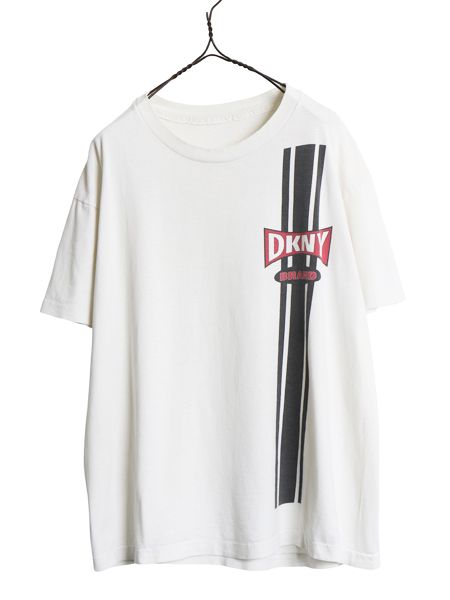 90s ☆ DKNY ダナキャラン ロゴ プリント Tシャツ メンズ L 程/ 古着 オールド 当時物 グラフィック カットソー シングルステッチ ホワイト
