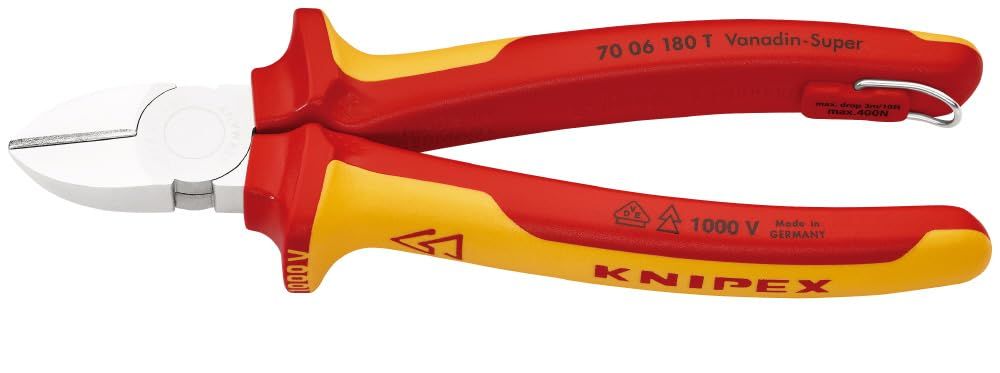新品 KNIPEX クニペックス 1000V絶縁斜ニッパー 全長180mm 落下防止付 7006-180T