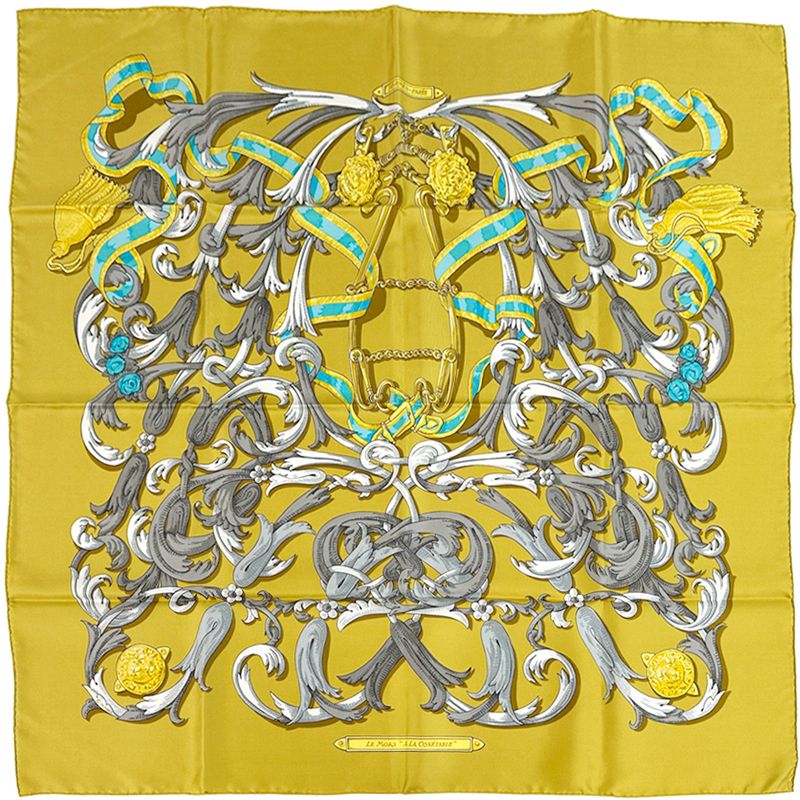 エルメス HERMES スカーフ カレ90 LE Mors A LA CONETABLE 轡の気品 レディース ブランド シルク イエロー マルチカラー 馬具 大判 【中古】