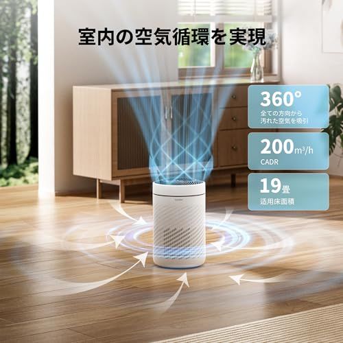 COMFEE' 空気清浄機 19畳 HEPA フィルター 360°吸気口 風量3段階 卓上 脱臭 除菌 集じん 小型 省エネ ペットの毛 花粉 ハウスダスト おやすみモード 強力 PM2.5 コンパクト ホワイトma d31b8d52
