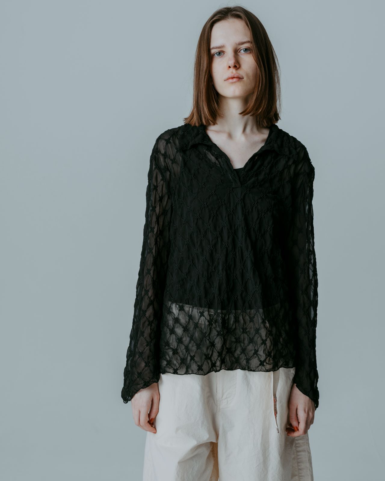 MEYAME メヤメ LACE SKIPPER BLOUSE　MEY-2418 BLACK レーススキッパー ブラウス