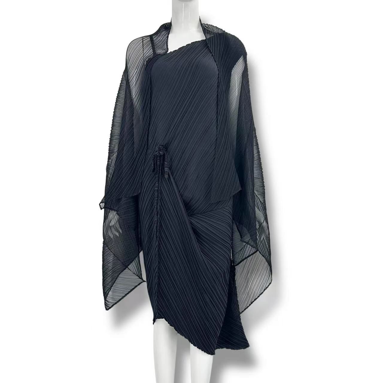 極美品 ISSEY MIYAKE イッセイミヤケ ワンピース ショール 2点セット 立体デザイン リボン ブラック サイズM