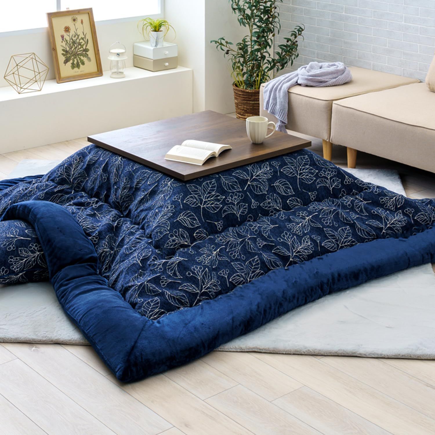 新品 イケヒコ こたつ 掛け ふとん 長方形 単品 ブラン ネイビー 約205×245cm 大判 あったか ぽかぽか 日本製 洗える 北欧調 シンプル ＃1161350190203