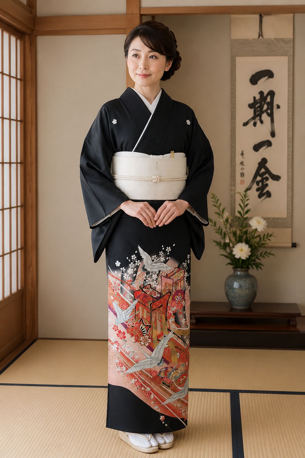 逸品 夏黒留袖 駒絽 洗える着物 御所車文様 金彩 比翼・袖襦袢付 ②